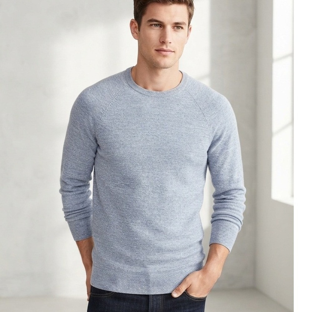 J.Crew Sweater Mens Large Blue Slim Fit Cotton Raglan Crewneck Marled Preppy